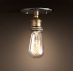 Simple, exposed Edison bulb fixture for Living Room. These fixtures (6 of them) do not compete with the rustic beams exposed in the ceiling.