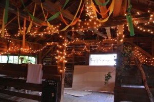 Shed is decorated for kids dance party