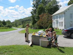 Kids set up lemonade stand